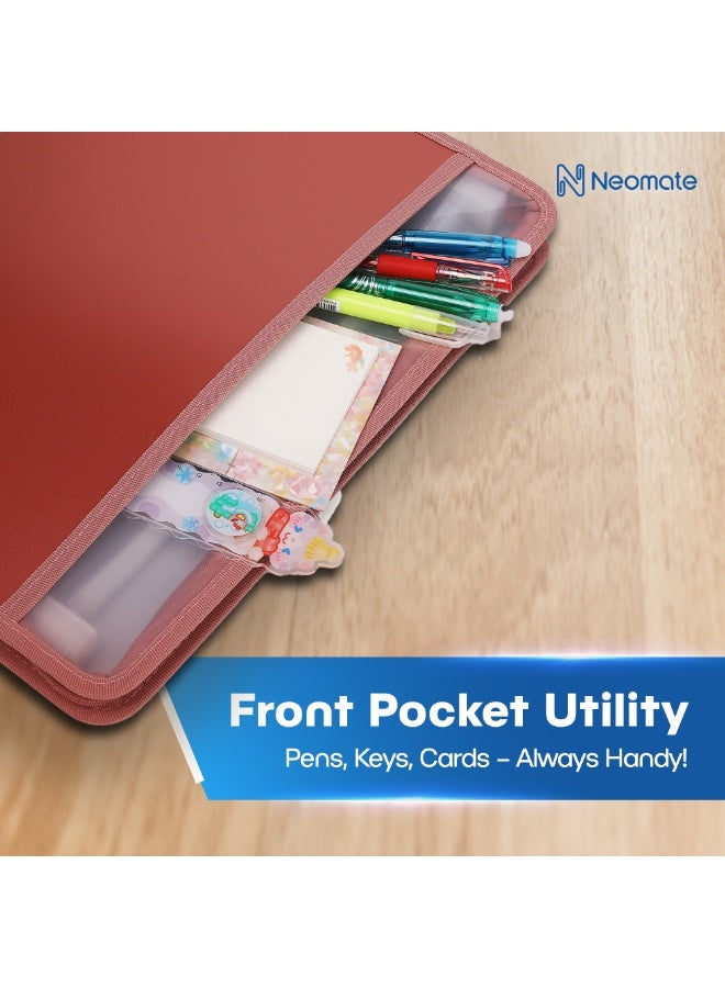 Neomate 13-Pocket Expanding File Folder with Sticky Labels | A4/Letter Size Accordion Organizer with Zipper Closure | Certificate and Document Storage for Home, School, Office (Brown) - Image 5